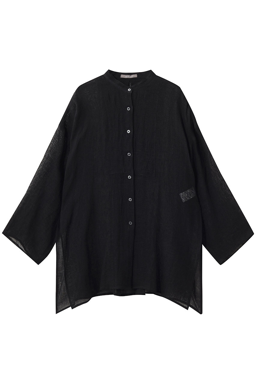 エリオポール/HELIOPOLEのリネンメッシュバンドカラーシャツ(ブラック/16003043036HN)