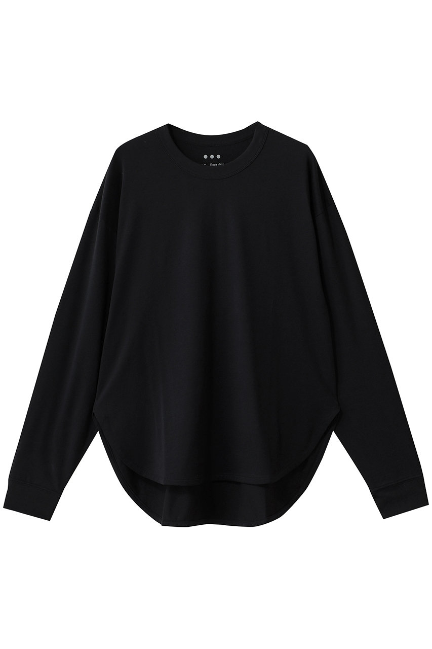 HELIOPOLE 【three dots / スリードッツ】SANDED JERSEY LOOSE LONG Tシャツ (ブラック, S) エリオポール ELLE SHOP