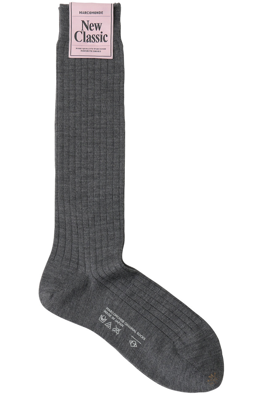 HELIOPOLE 【MARCOMONDE / マルコモンド】Wool wide ribbed ハイソックス (グレー, F) エリオポール ELLE SHOP