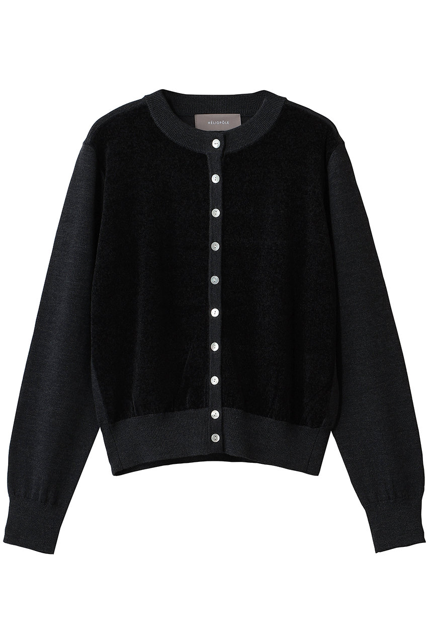 HELIOPOLE VELOUR クルーネックカーディガン (ブラック, 38) エリオポール ELLE SHOP