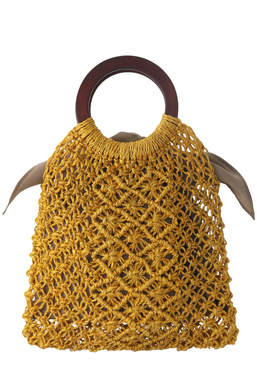 SALE 【30%OFF】 HELIOPOLE エリオポール 【MARCHER】ウッドハンドル編みバッグ イエロー