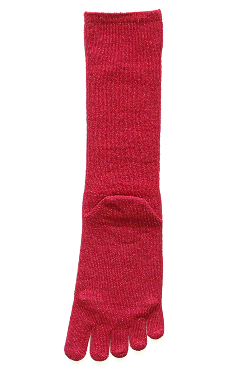 ダブルアンドエフダブル/w＆fwのシルクコットンラメ5本指Wソックス(レッド/WL-E11)