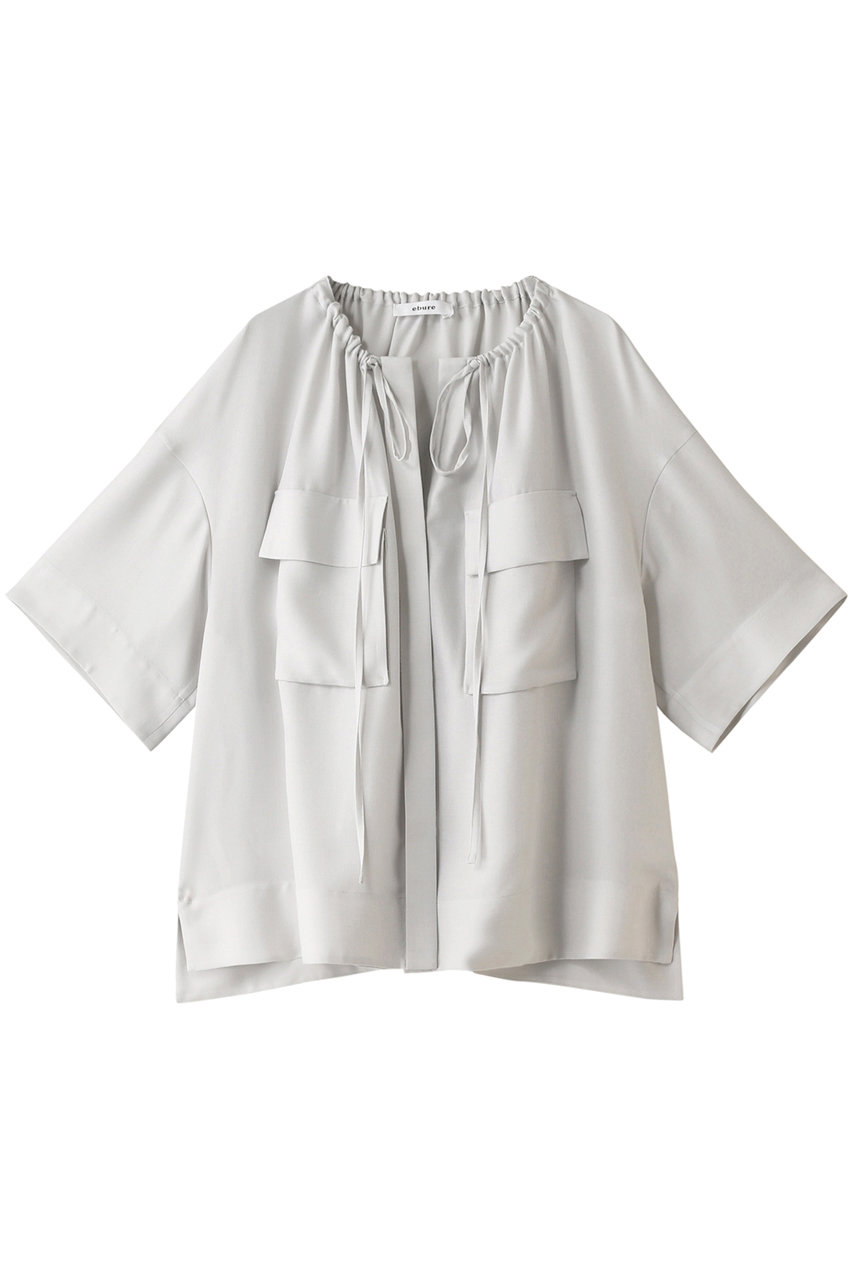 Ebure エブール ドライレーヨンビエラ ギャザーノーカラーブラウス ライトグレー の通販 Elleshop エル ショップ