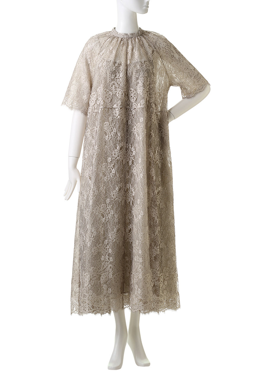 Ebure エブール ブロンズレース バンドカラーワンピース ベージュ の通販 Elleshop エル ショップ