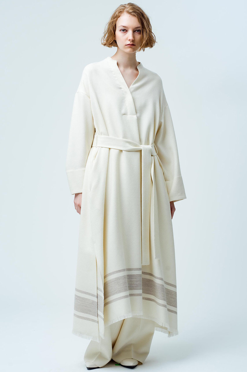 Ebure エブール ナチュラルウールツイル ベルテッドワンピース アイボリー の通販 Elleshop エル ショップ