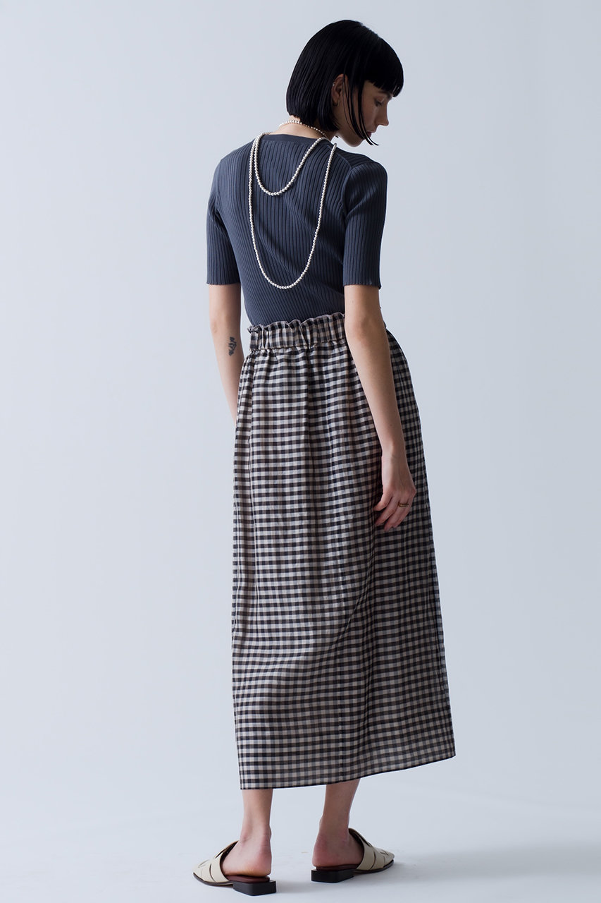 本日限定値下げ！ebure シアーコットンアセテート クルーネック五分袖ニット ebure シアーコットンアセテート クルーネック5分袖リブニットプルオーバー