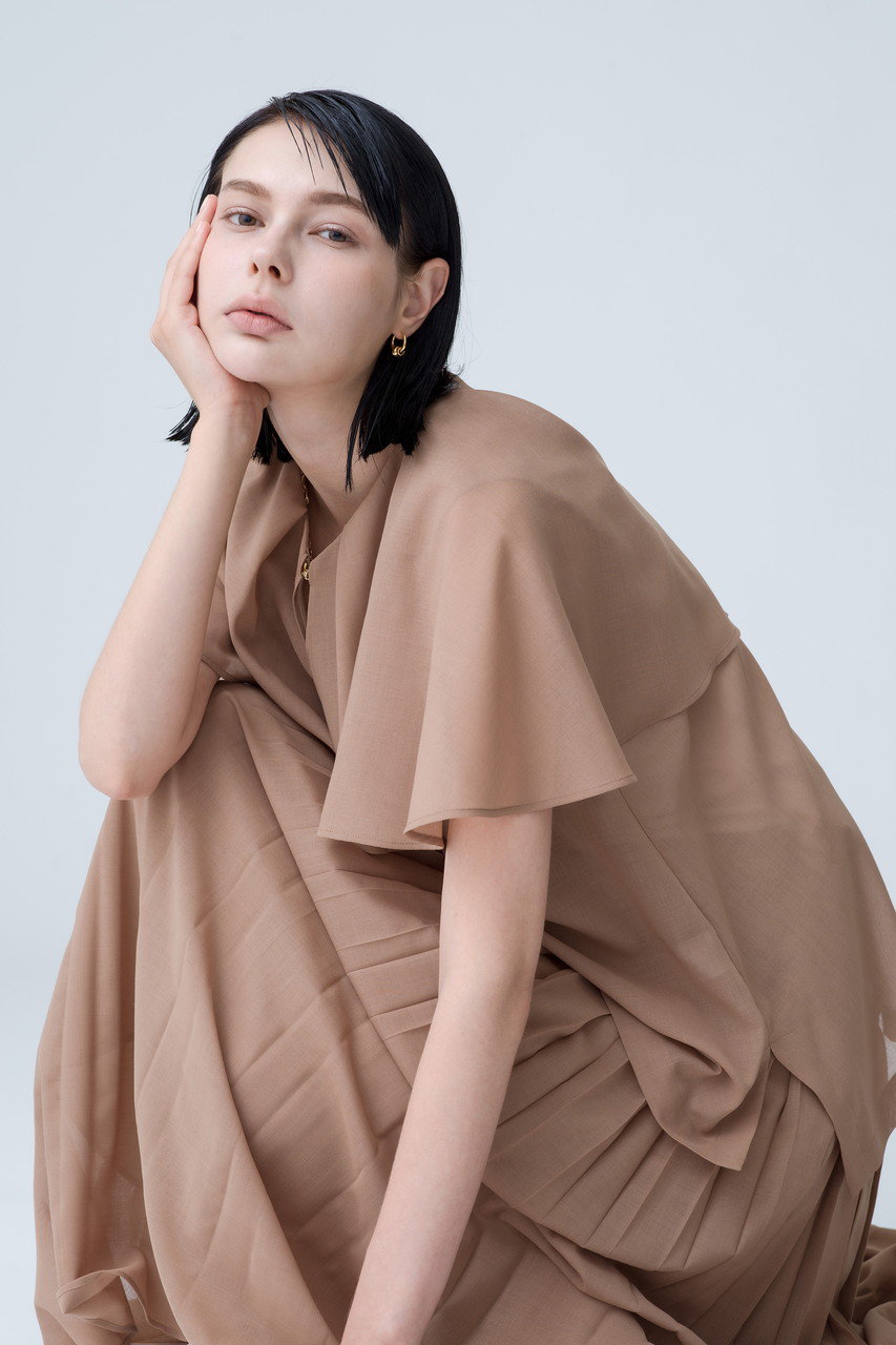 ebure 【店舗限定】ウールボイル ダブルプリーツスカート (ベージュ, 36) エブール | ELLE Shop