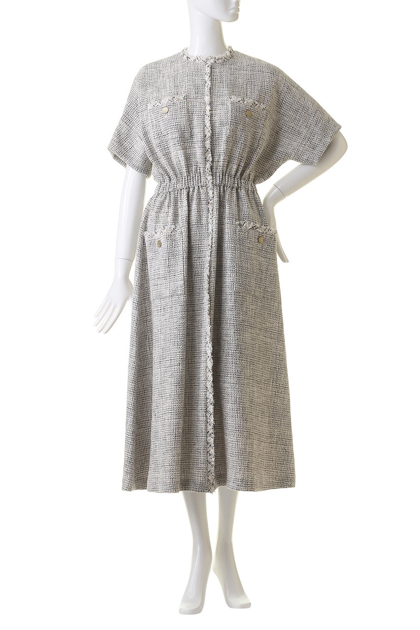 ebure(エブール)｜フリンジツィード ウエストゴムワンピース/ホワイト  