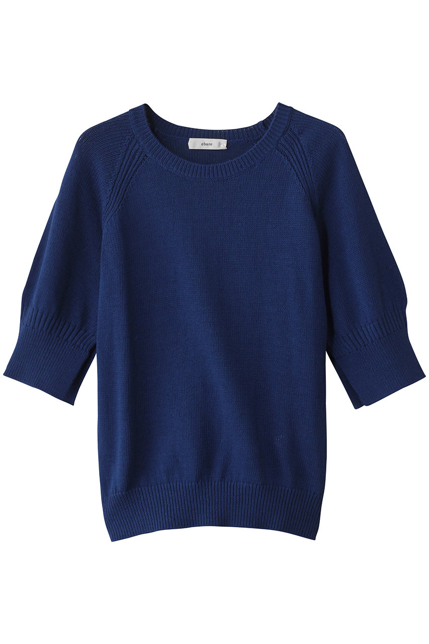 ebure コットンフラットヤーン ハーフスリーブニットトップス (ブルー, 38) エブール ELLE SHOP ebure コットンフラットヤーン ハーフスリーブニットトップス (ブルー, 38) エブール ELLE SHOP