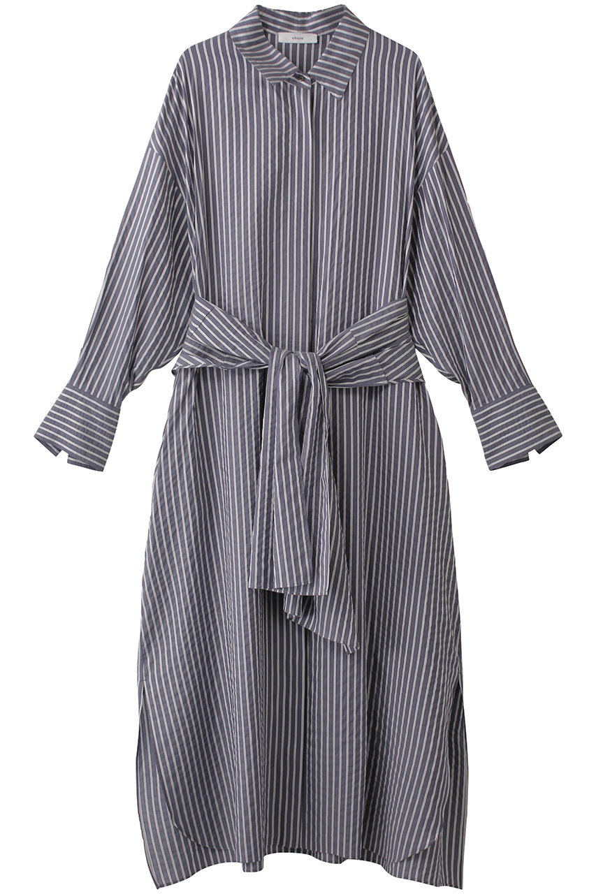 ebure 【店舗限定】ソフトストライプ スカーフベルト付シャツワンピース (ネイビー, 36) エブール ELLE SHOP ebure 【店舗限定】ソフトストライプ スカーフベルト付シャツワンピース (ネイビー, 36) エブール ELLE SHOP