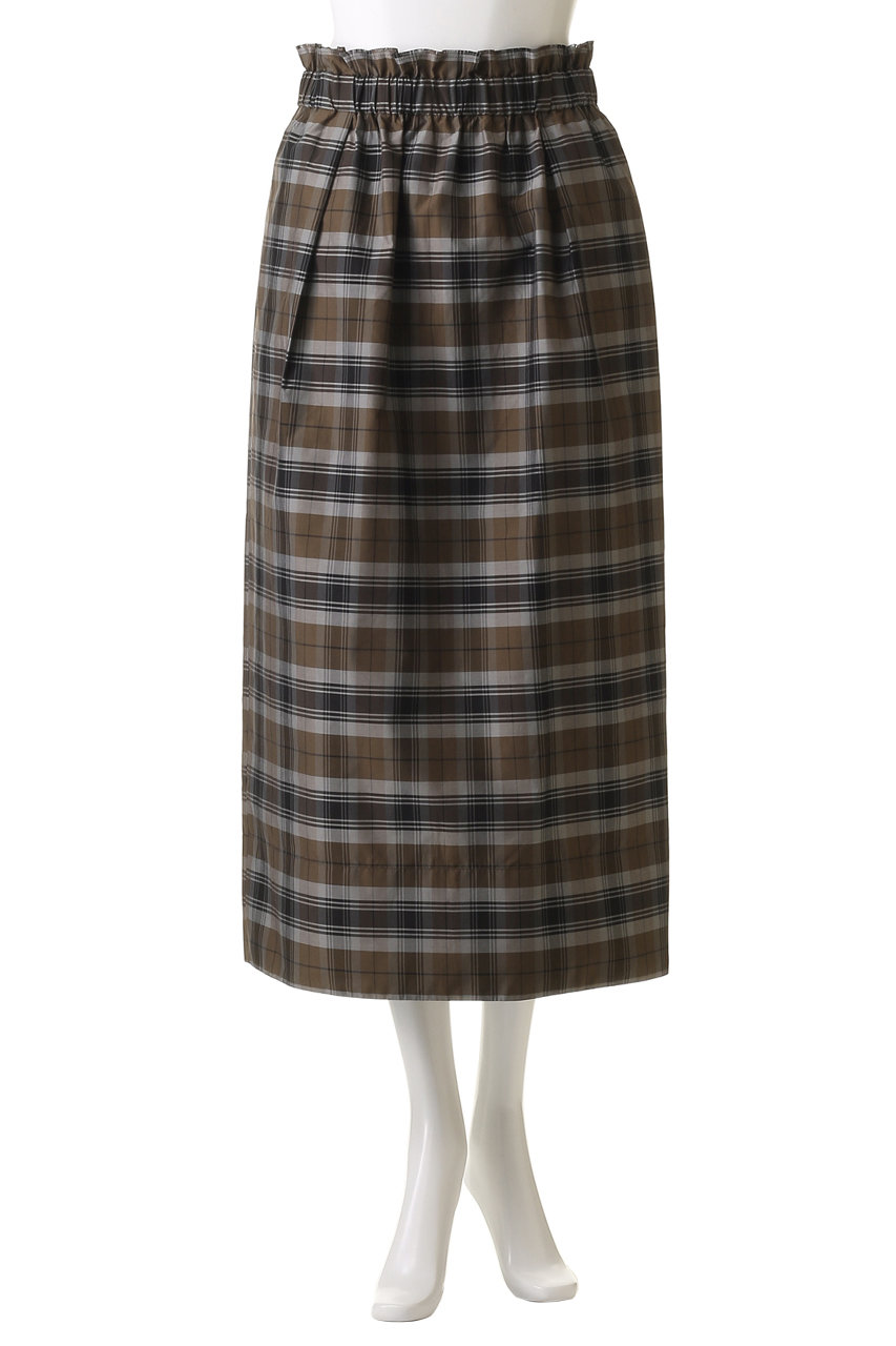 ebure(エブール)｜シルクコットンチェック タイトスカート/ブラウン の  