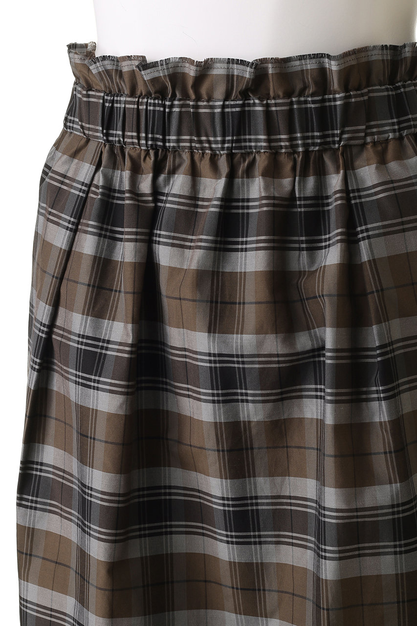 ebure(エブール)｜シルクコットンチェック タイトスカート/ブラウン の  