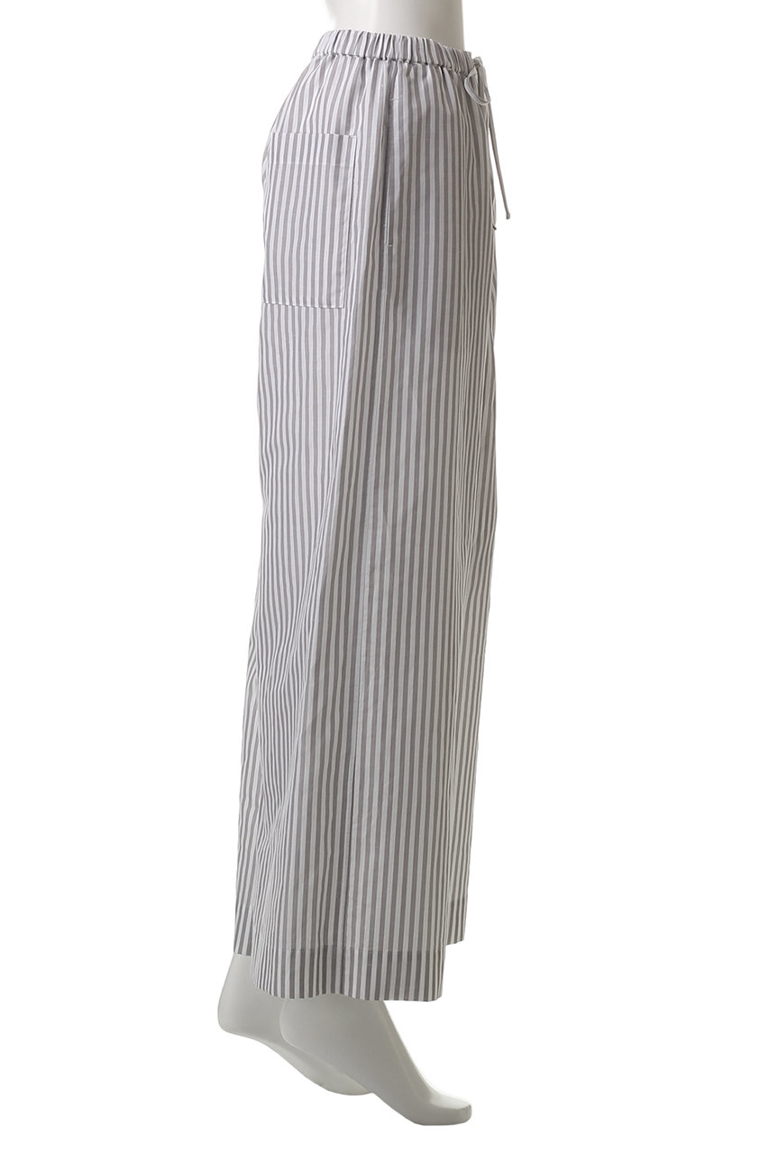 ebureエブール 1回着 リネン 麻 白ストライプワイドパンツ