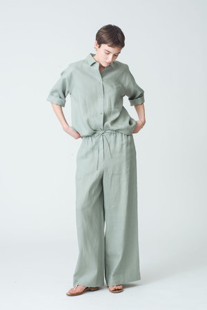 エブール/ebureの【Living】フレンチリネン 七分袖シャツ(110400/110402)