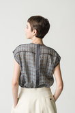 スパークルシルクチェック フレンチスリーブブラウス エブール/ebure