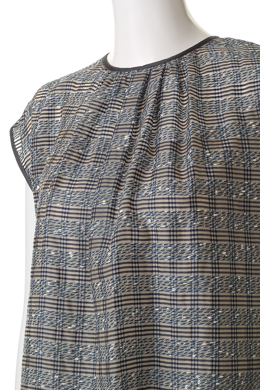 ebure(エブール)｜スパークルシルクチェック フレンチスリーブブラウス