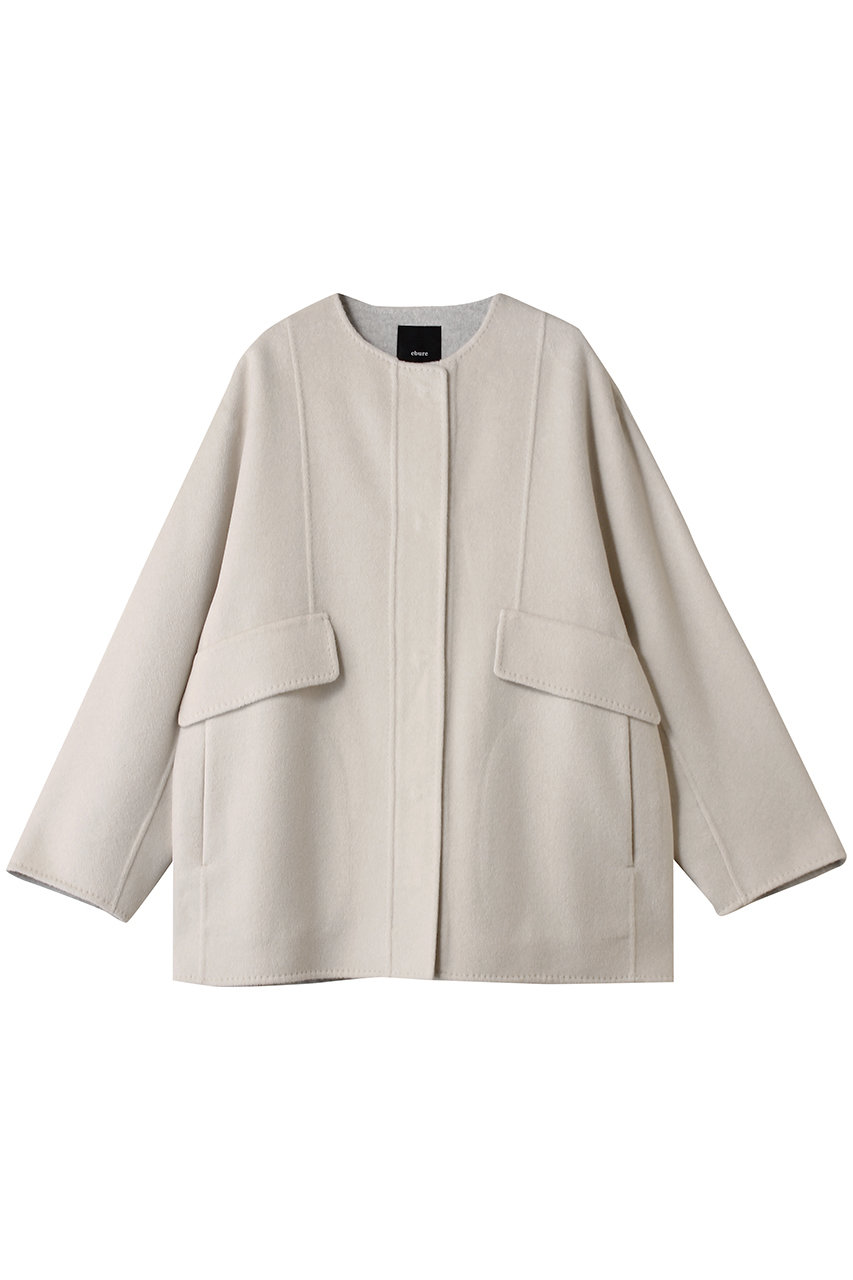 ebure カシミアリバー ノーカラーショートコート (アイボリー, 38) エブール ELLE SHOP