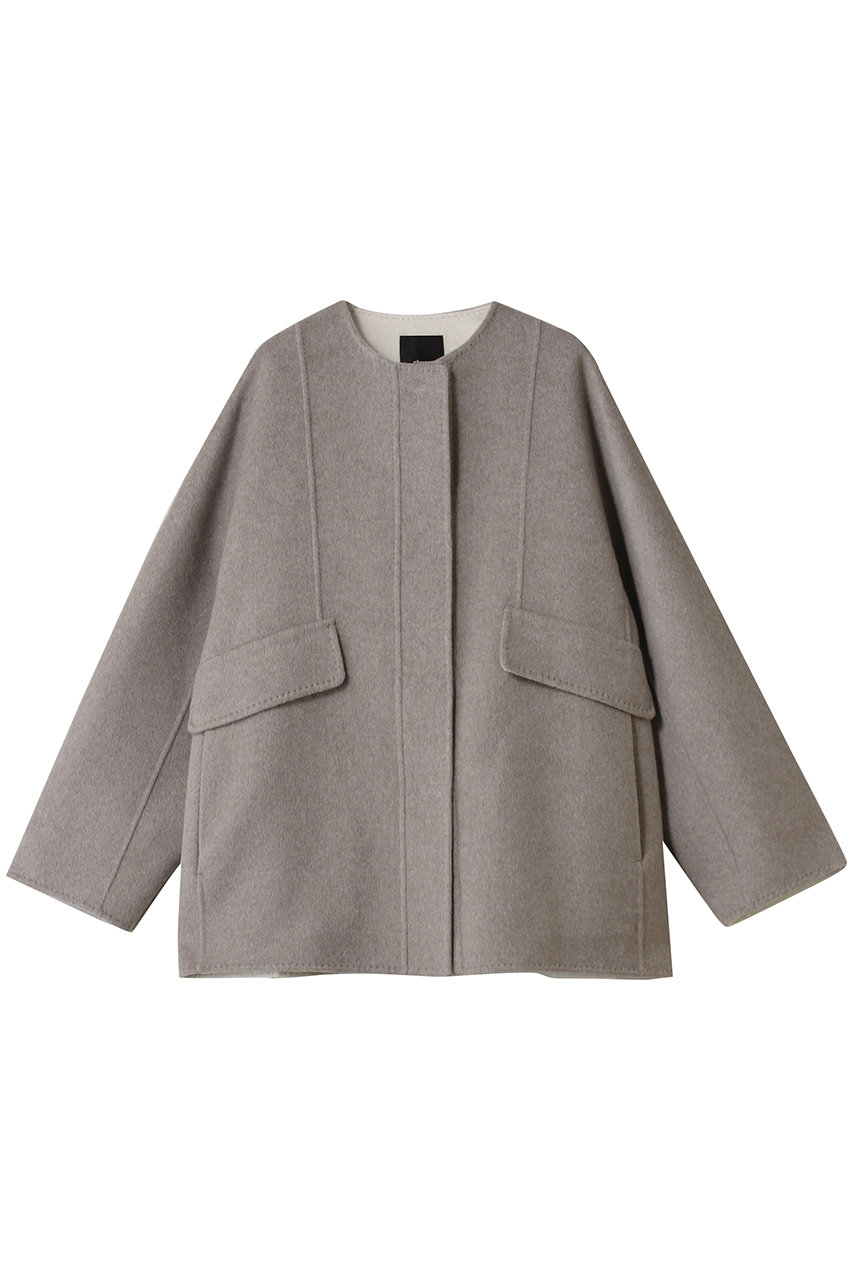 ebure カシミアリバー ノーカラーショートコート (ライトブラウン, 38) エブール ELLE SHOP ebure カシミアリバー ノーカラーショートコート (ライトブラウン, 38) エブール ELLE SHOP