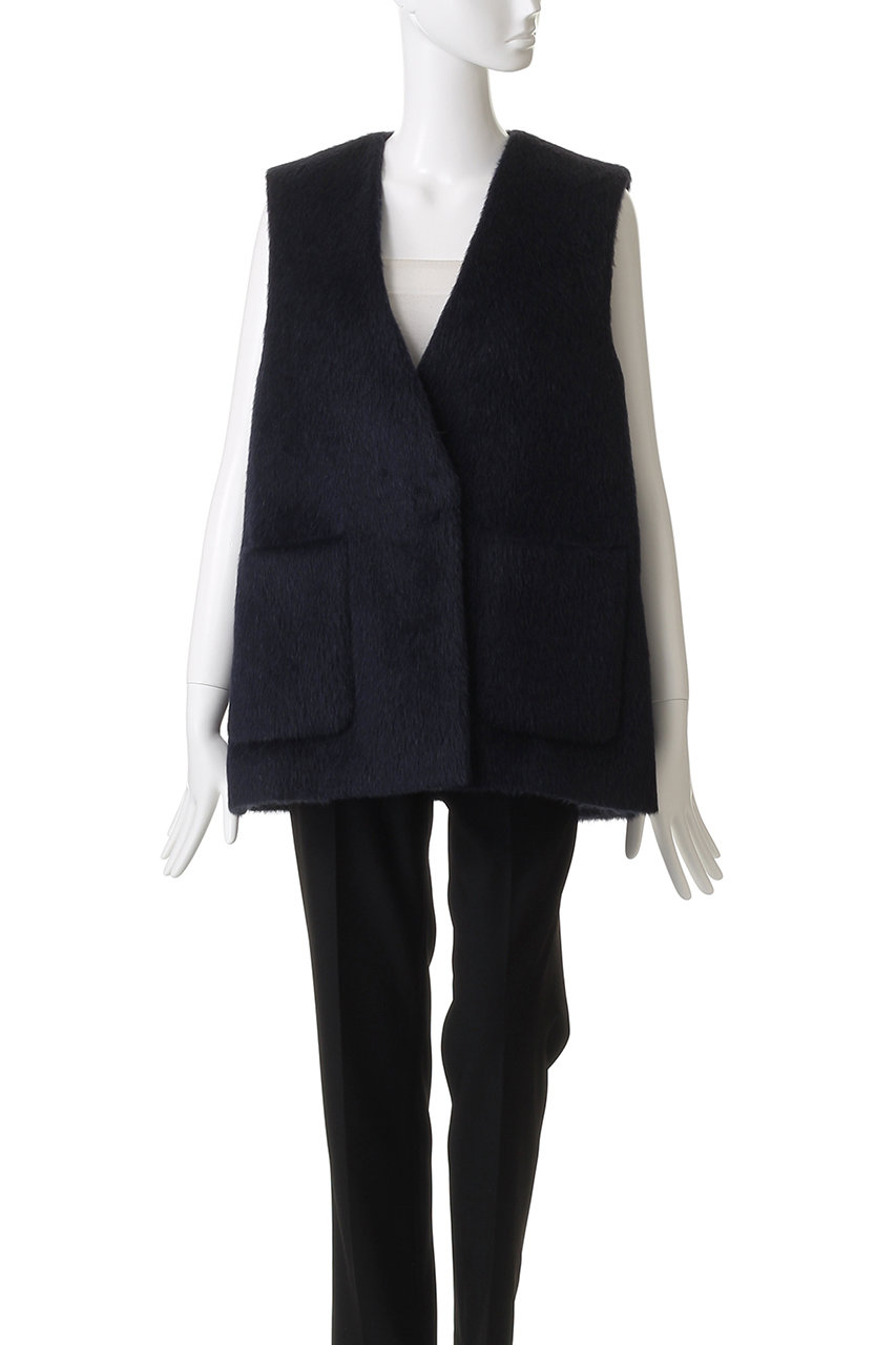 ebure(エブール)｜アルパカシャギー ジレ/ネイビー の通販｜ELLESHOP