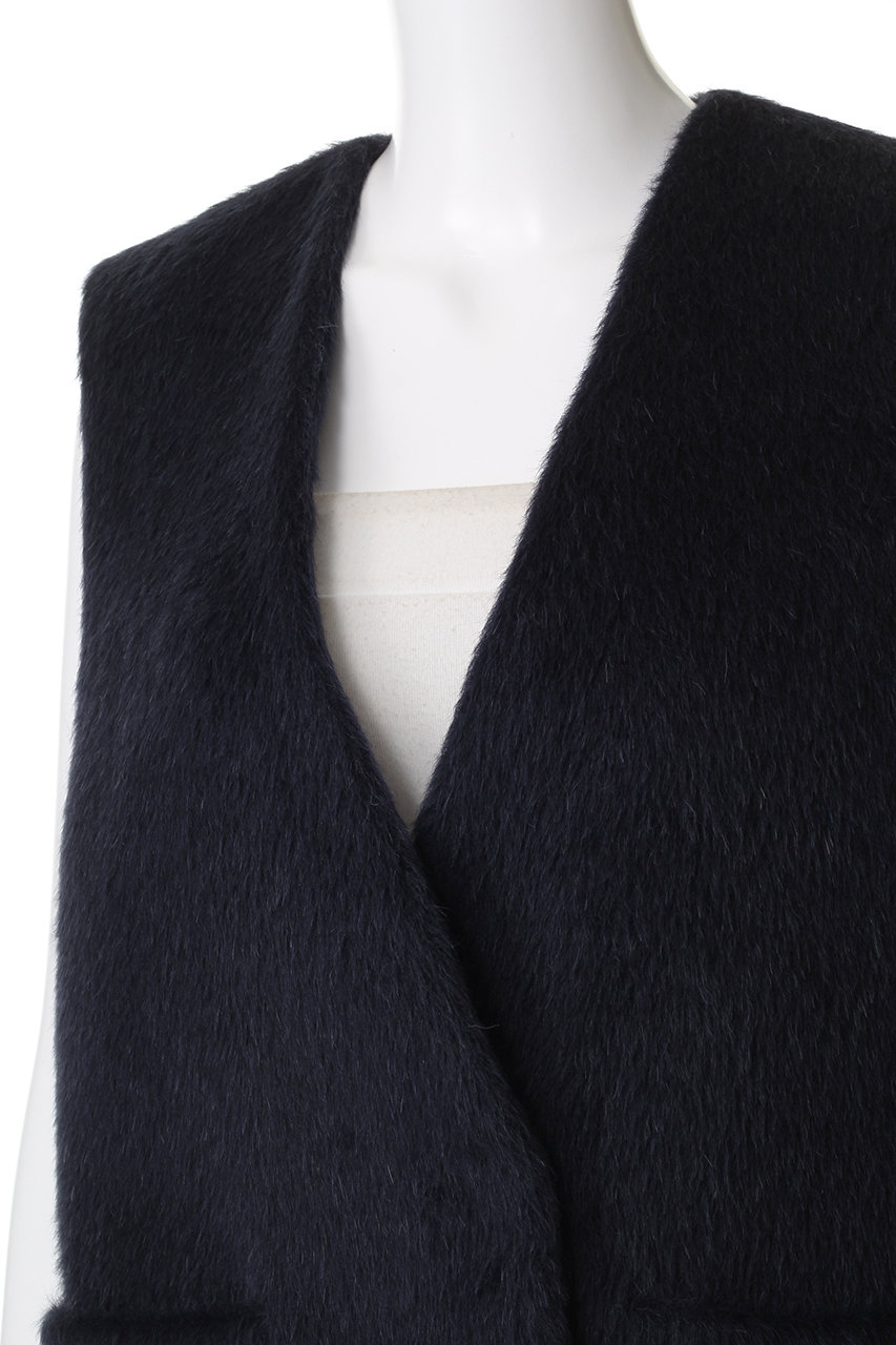 ebure(エブール)｜アルパカシャギー ジレ/ネイビー の通販｜ELLESHOP