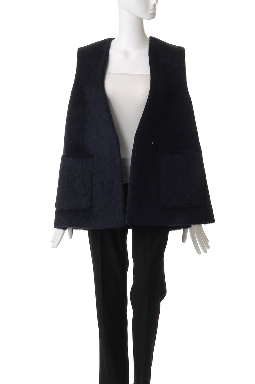 ebure(エブール)｜アルパカシャギー ジレ/ネイビー の通販｜ELLESHOP