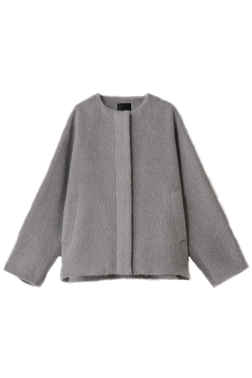 ebure アルパカシャギー ノーカラーショートコート (グレージュ, 38) エブール ELLE SHOP ebure アルパカシャギー ノーカラーショートコート (グレージュ, 38) エブール ELLE SHOP