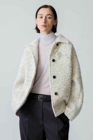 美品✨エブール　ノーカラー　アルパカ　ウール　シャギー　ショートコート DES PRES ノーカラーコート コート アルパカウールシャギー