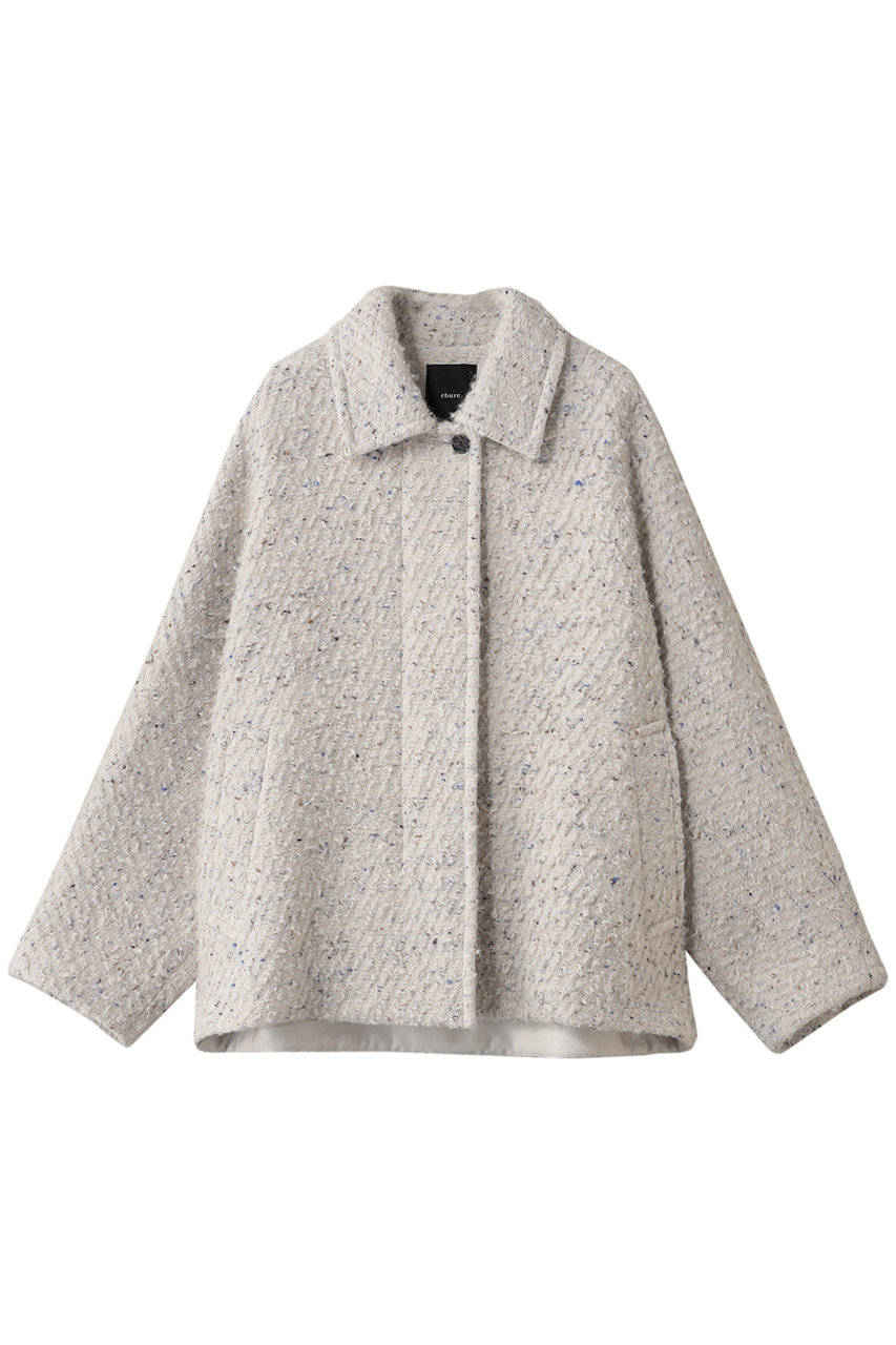 ebure カラーネップアルパカツィード ステンカラーショートコート (アイボリー, 38) エブール ELLE SHOP ebure カラーネップアルパカツィード ステンカラーショートコート (アイボリー, 38) エブール ELLE SHOP