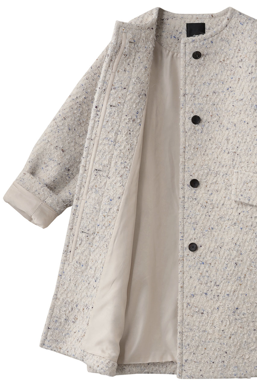 【ebure】新品未使用　カラーネップアルパカツィード ノーカラーミドルコート ebure】カラーネップアルパカツィード ノーカラーミドルコート ebure