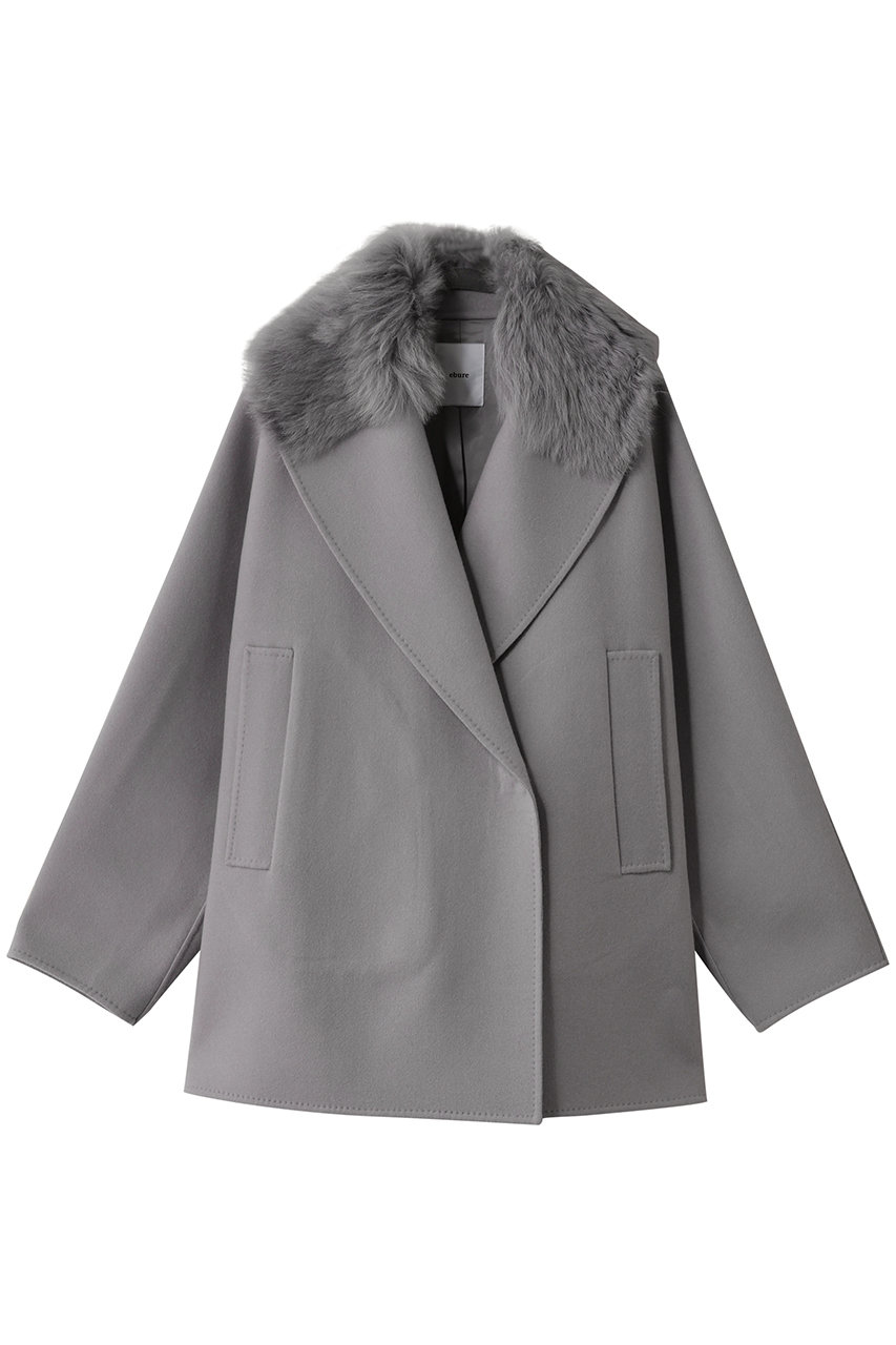 ebure リュクスメルトン ショールカラーショートコート (グレー, 38) エブール ELLE SHOP ebure リュクスメルトン ショールカラーショートコート (グレー, 38) エブール ELLE SHOP