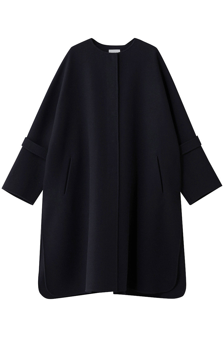 ebure リュクスメルトン ノーカラーロングコート (ネイビー, 38) エブール ELLE SHOP