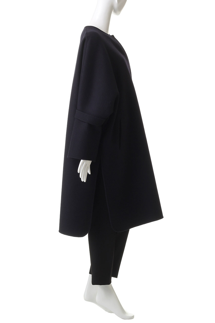 ebure(エブール)｜リュクスメルトン ノーカラーロングコート/ネイビー