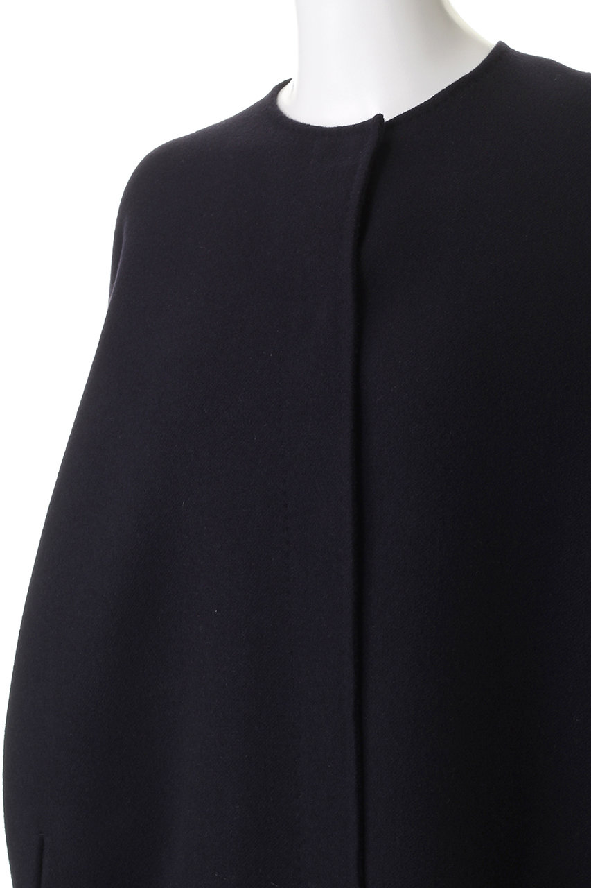 ebure(エブール)｜リュクスメルトン ノーカラーロングコート/ネイビー