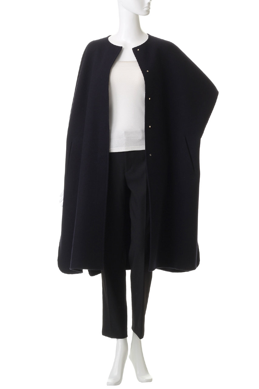 ebure(エブール)｜リュクスメルトン ノーカラーロングコート/ネイビー