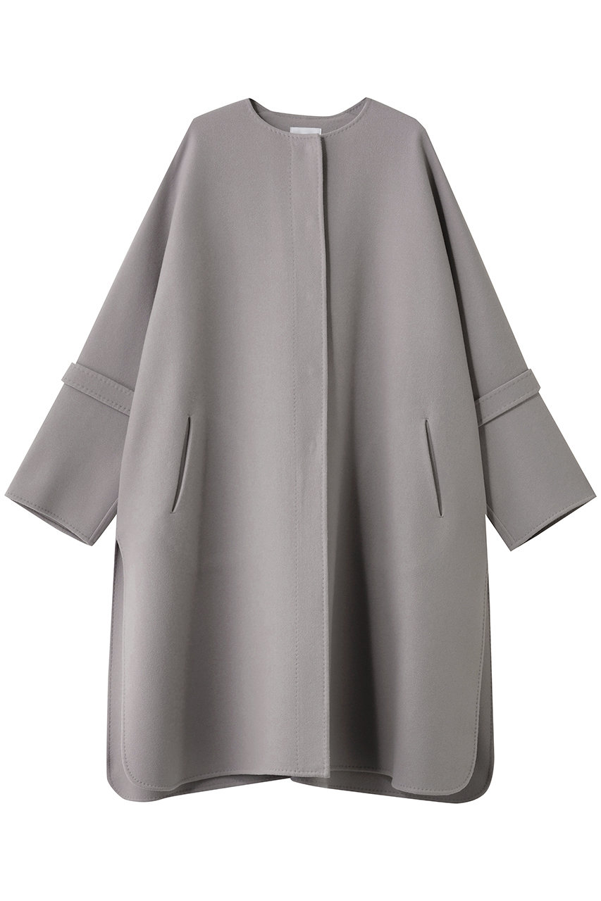 ebure リュクスメルトン ノーカラーロングコート (グレー, 38) エブール ELLE SHOP