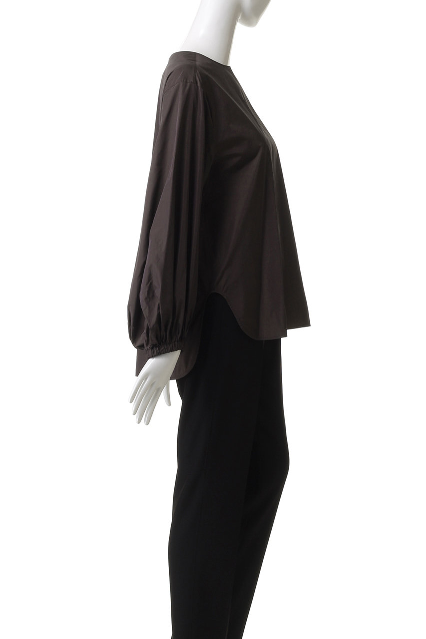 ebure(エブール)｜マイクロタフタ ノーカラーブラウス/ブラウン の通販