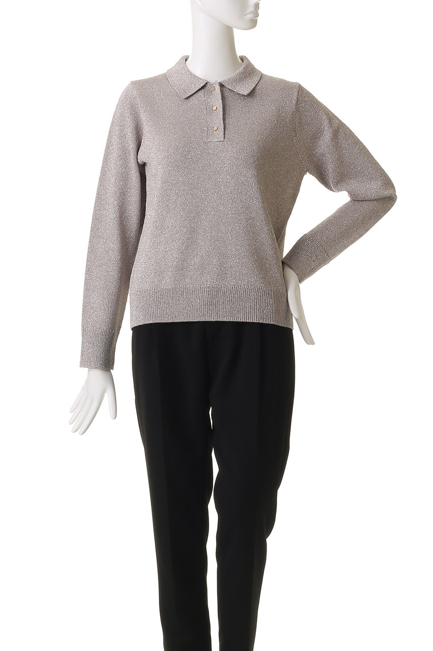 ebure シルバー ポロニット 38新品タグ付き ebure(エブール)｜ブライトラメリリヤーン ポロカラーニットプル