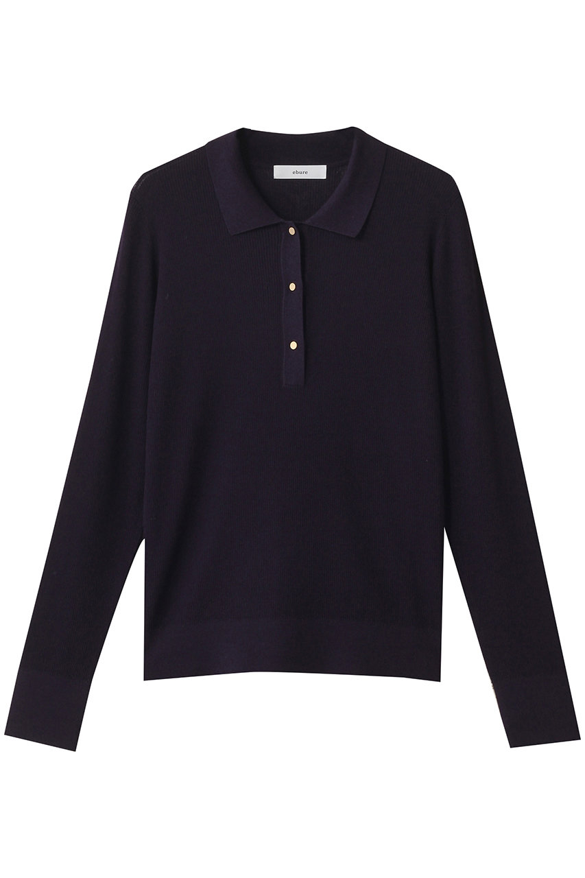 ウールシアーRIBニット ポロカラープルオーバー