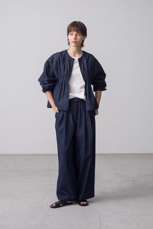 ebure エブール【L】リネンパンツ ブルー 脚長 美脚 ゆったり カジュアル 誰もが美しくはける万能テーパード！エブールのミディアムリネン
