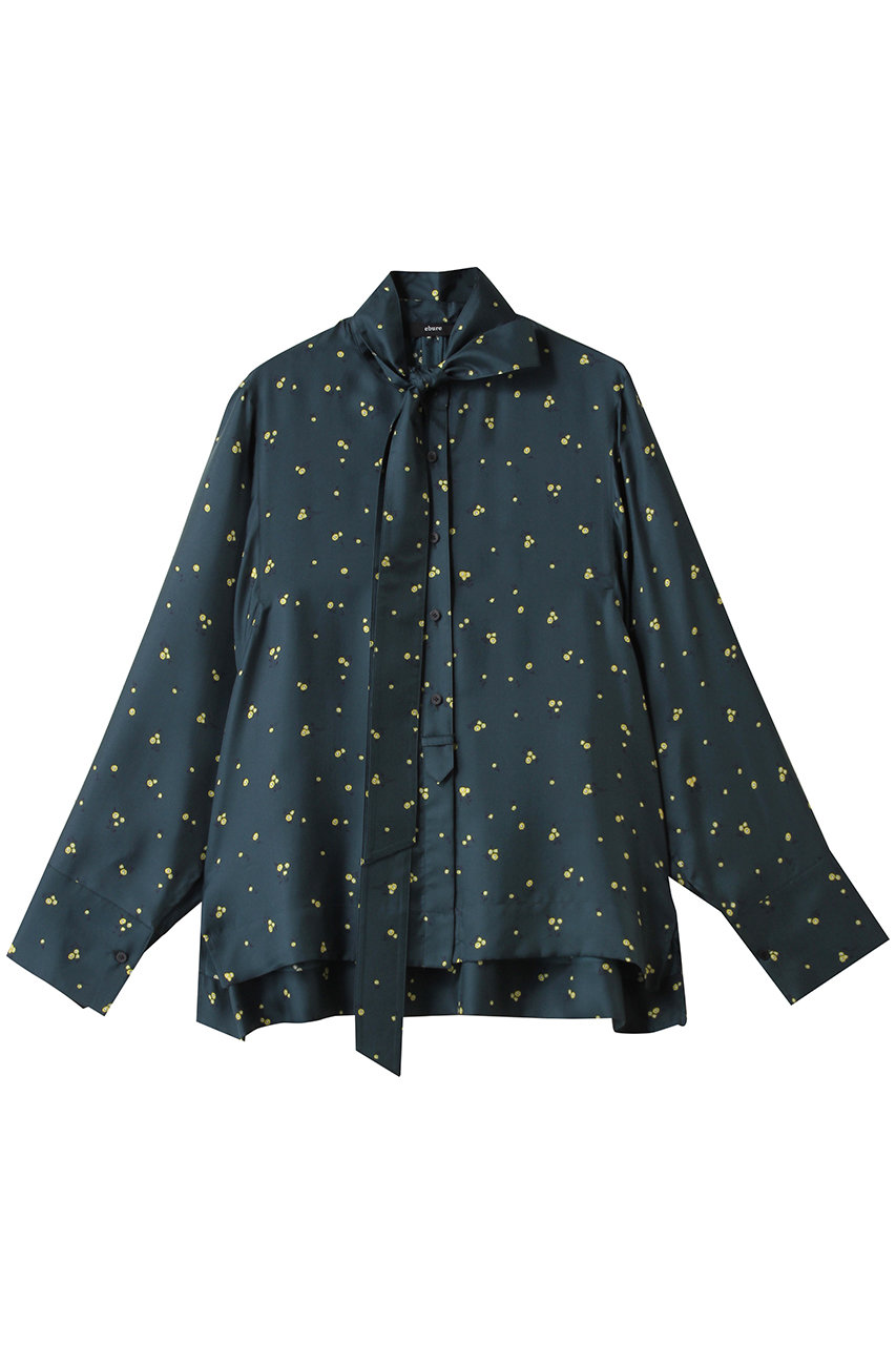 ebure シルクスモールフラワー ボウタイブラウス (グリーン, 38) エブール ELLE SHOP ebure シルクスモールフラワー ボウタイブラウス (グリーン, 38) エブール ELLE SHOP
