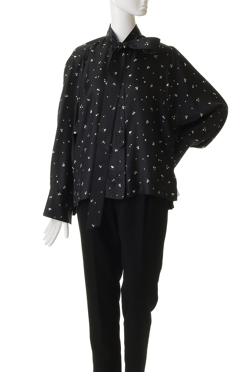 ebure(エブール)｜シルクスモールフラワー ボウタイブラウス/グリーン