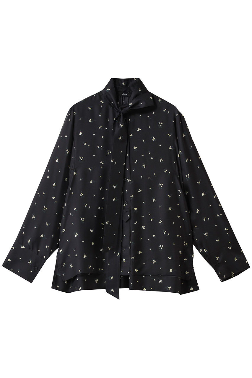 ebure シルクスモールフラワー ボウタイブラウス (ネイビー, 38) エブール ELLE SHOP ebure シルクスモールフラワー ボウタイブラウス (ネイビー, 38) エブール ELLE SHOP