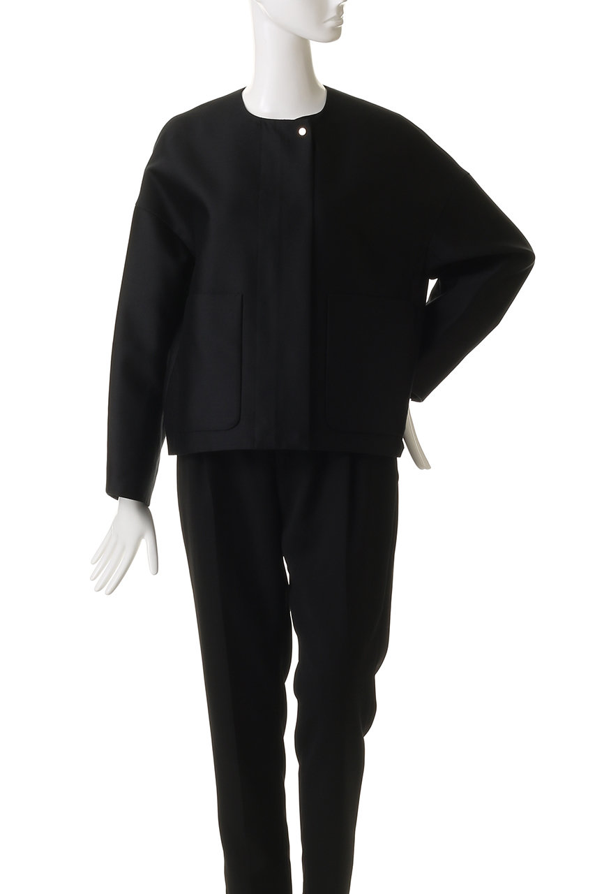 ebure(エブール)｜ウールシルクコットン ノーカラーブルゾン/ダーク