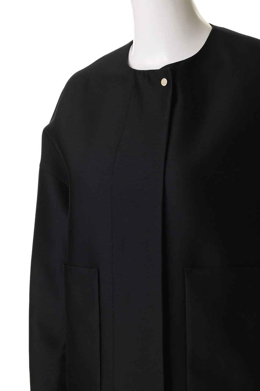 ebure(エブール)｜ウールシルクコットン ノーカラーブルゾン/ダーク