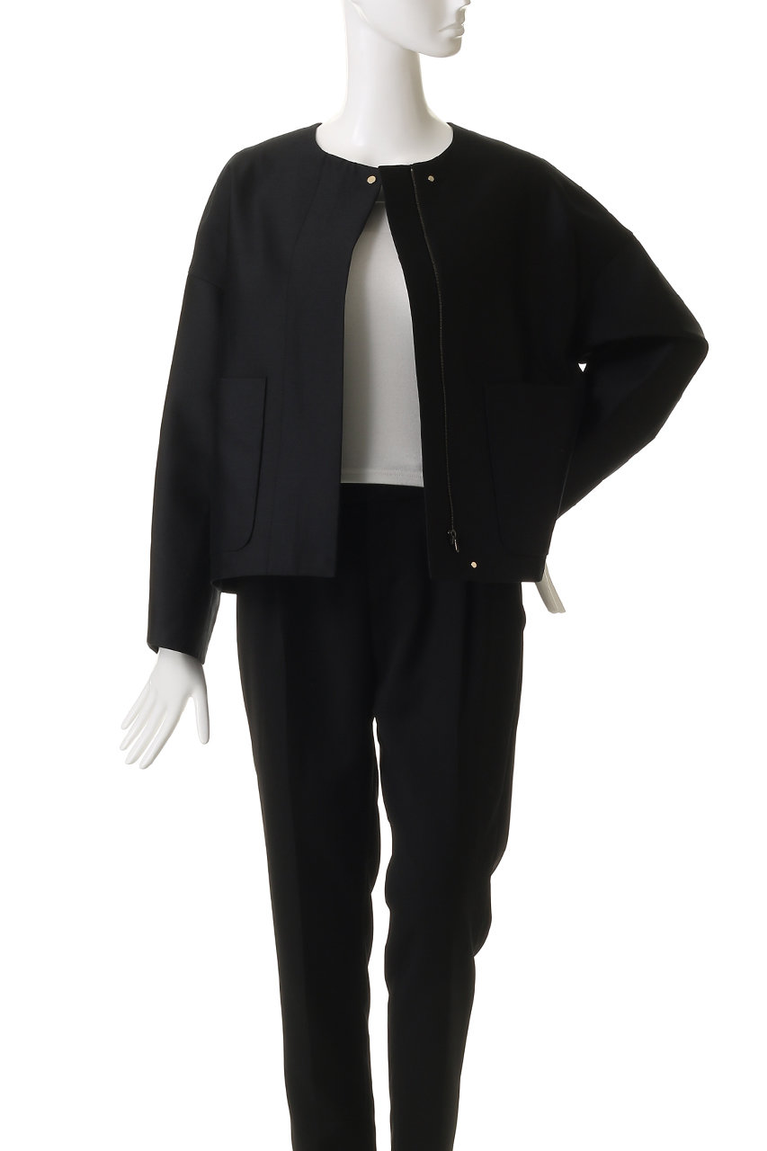 ebure(エブール)｜ウールシルクコットン ノーカラーブルゾン/ダーク