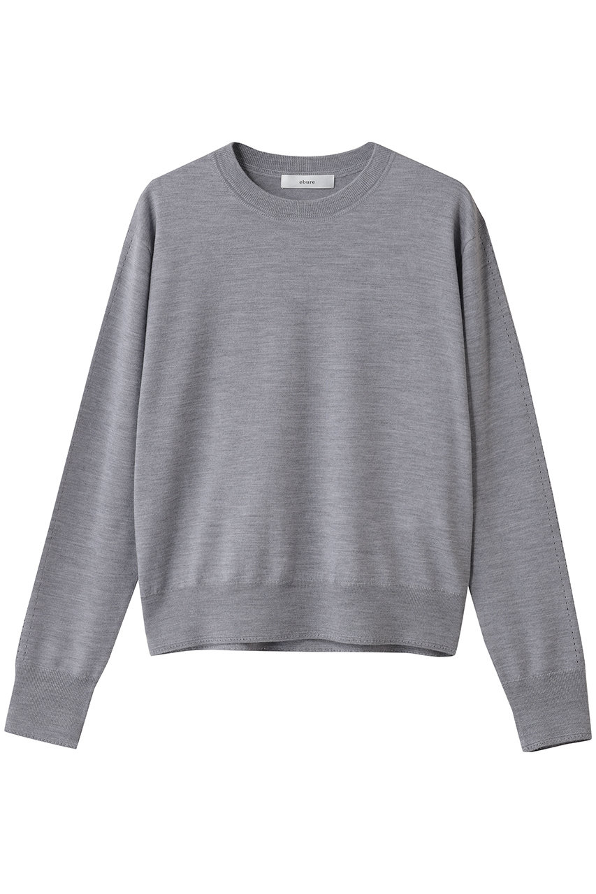 エブール/ebureのハイゲージウールシルクカシミア クルーネックニットプルオーバー(ライトグレー/4210800481/25FWKT13)