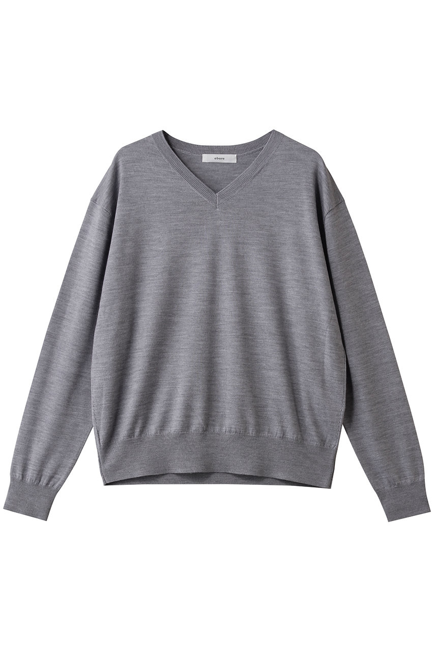 エブール/ebureのハイゲージウールシルクカシミア Vネックニットプルオーバー(ライトグレー/4210800482/25FWKT14)