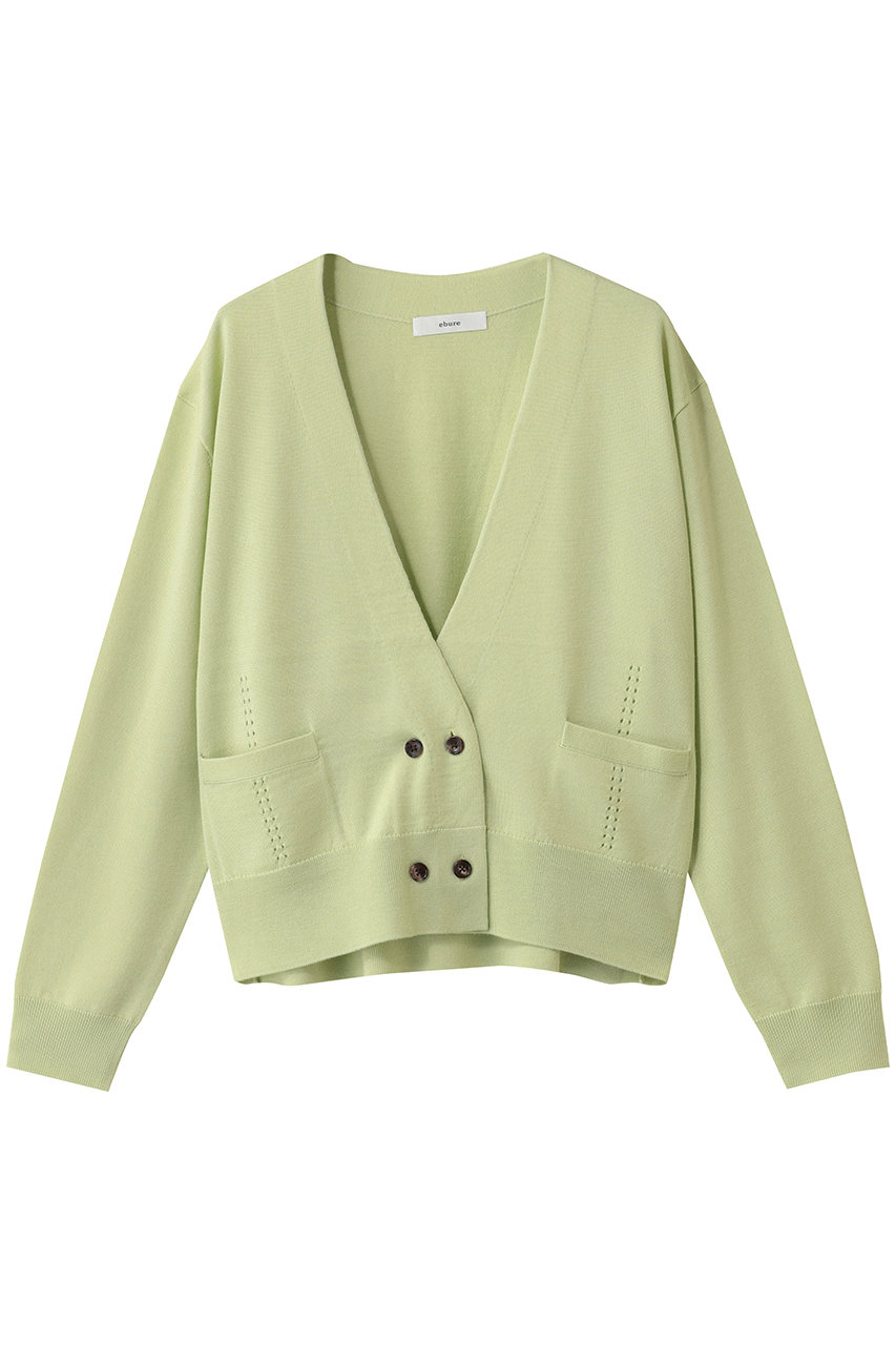 エブール/ebureのハイゲージウールシルクカシミア Vネックニットカーディガン(ライトグリーン/4210800483/25FWKT15)