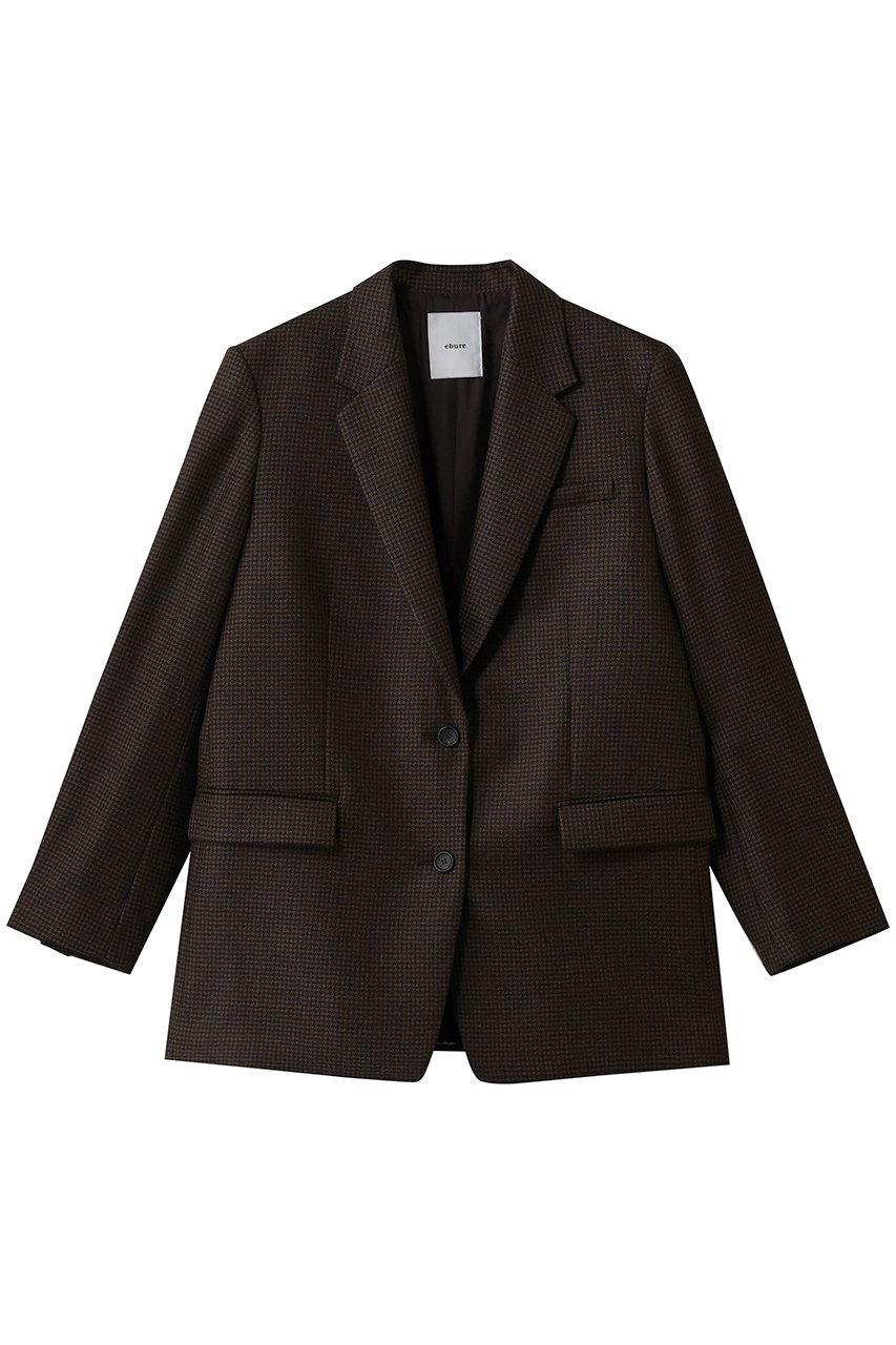 ebure ハウンドトゥース 2釦シングルジャケット (ブラウン, 38) エブール ELLE SHOP ebure ハウンドトゥース 2釦シングルジャケット (ブラウン, 38) エブール ELLE SHOP
