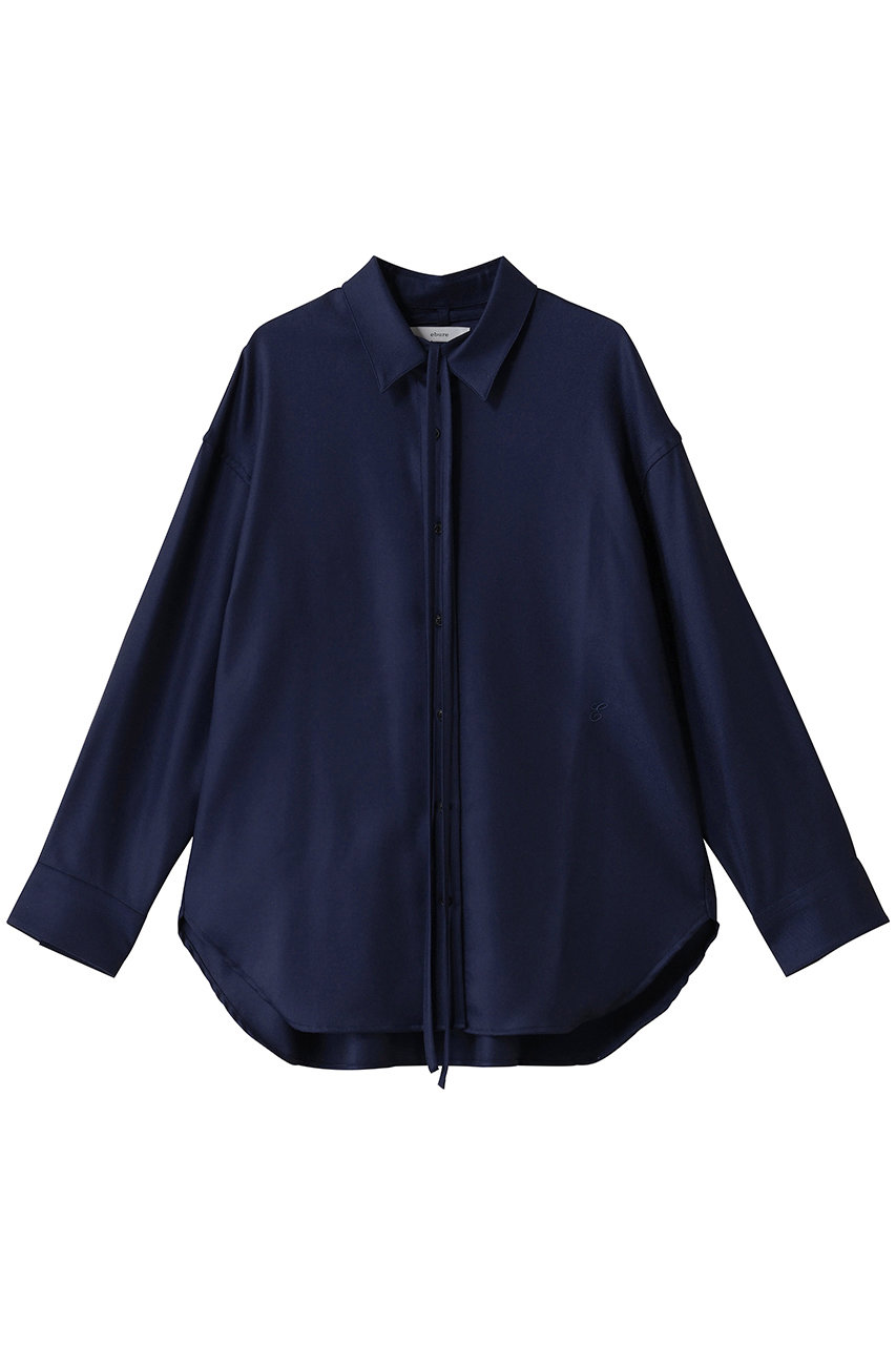 ebure ウールサキソニー リボンタイシャツ (ダークブルー, 38) エブール ELLE SHOP ebure ウールサキソニー リボンタイシャツ (ダークブルー, 38) エブール ELLE SHOP